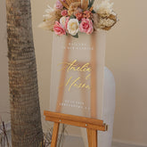 Frosted Wedding Sign with Gold Mirror Names